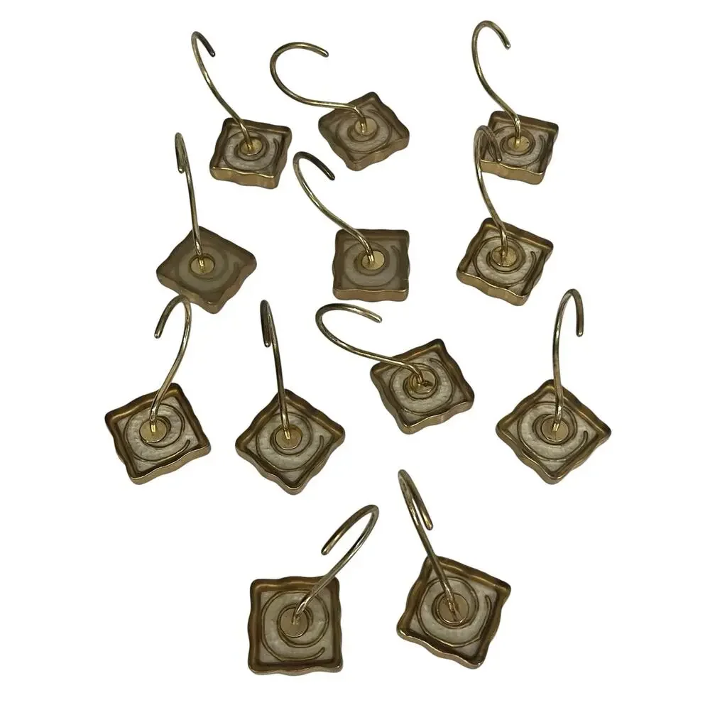 Vintage 90s Y2K Gold Ornate Spiral Shower Curtain Hooks Plastic Set of 12